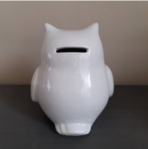 White Ceramic Owl Piggy Bank Figurine - Picture 2 of 6